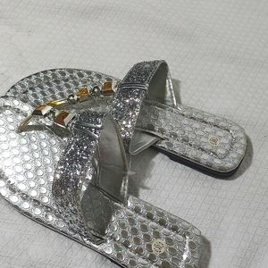NWT Silver Glitter Slippers